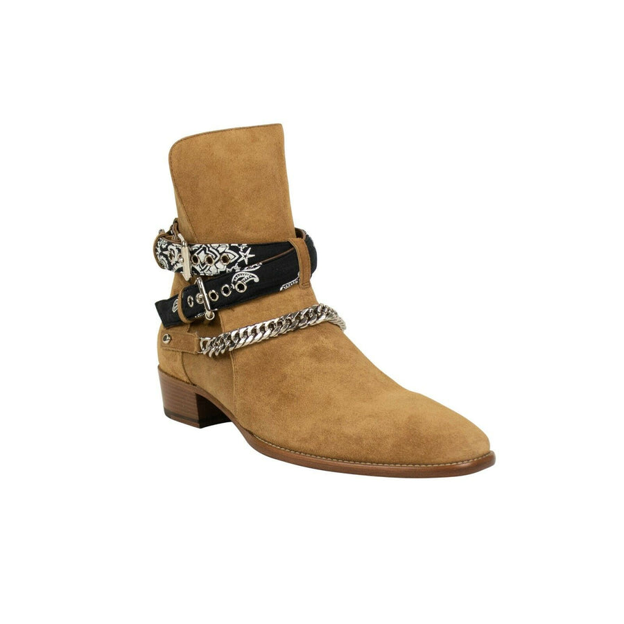 Suede Bandana Strap Buckle Ankle Boot - Tan