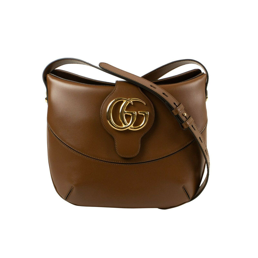 Leather Large GG Gold Logo 'Arli' Medium Shoulder Bag - Brown