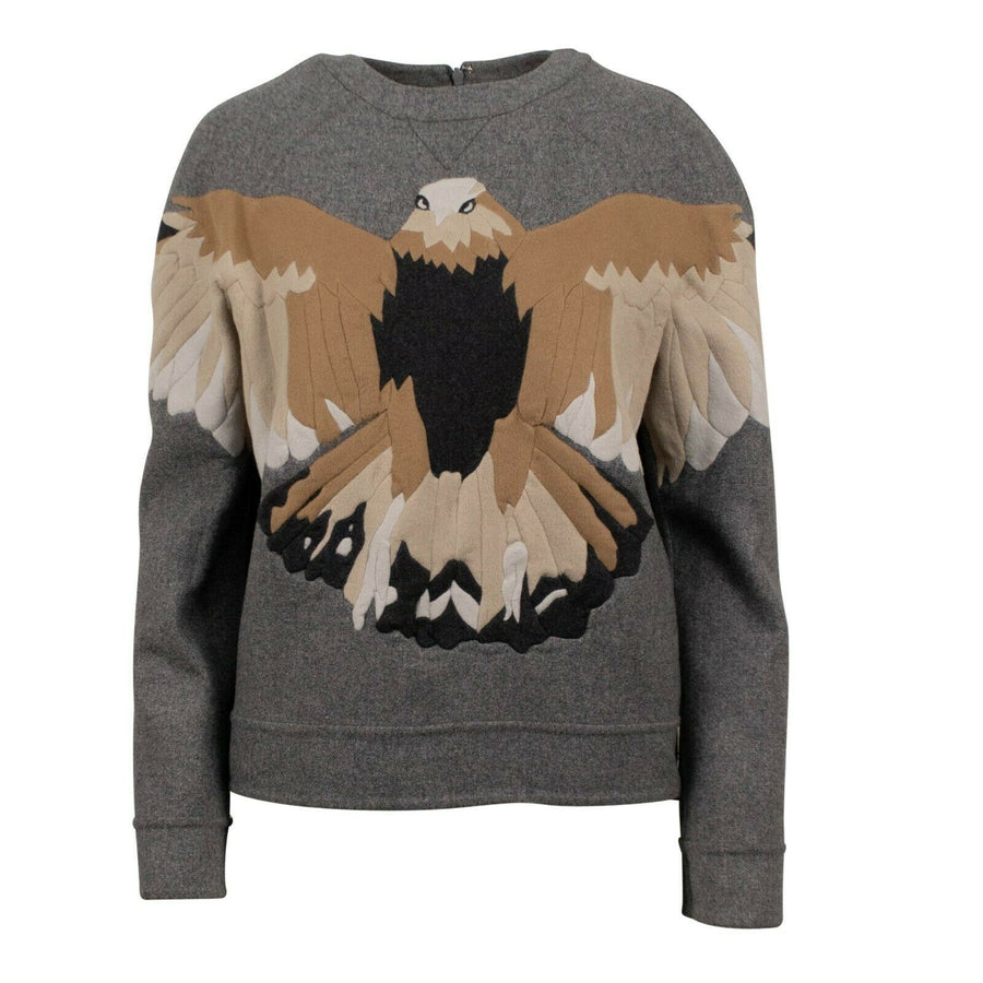 Wool Blend Eagle Applique Sweater - Heather Gray