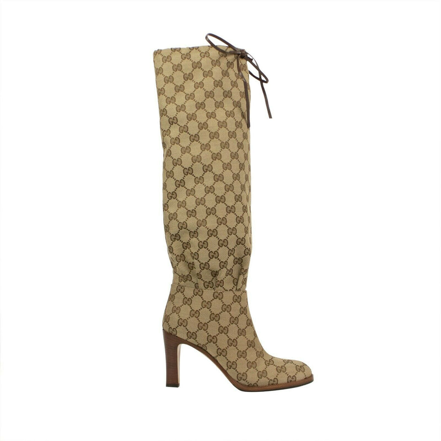 Women's Canvas 'Lisa' Monogram Boots Heels - Beige