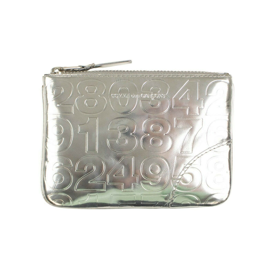 Leather Number Embossed Wallet Pouch - Silver