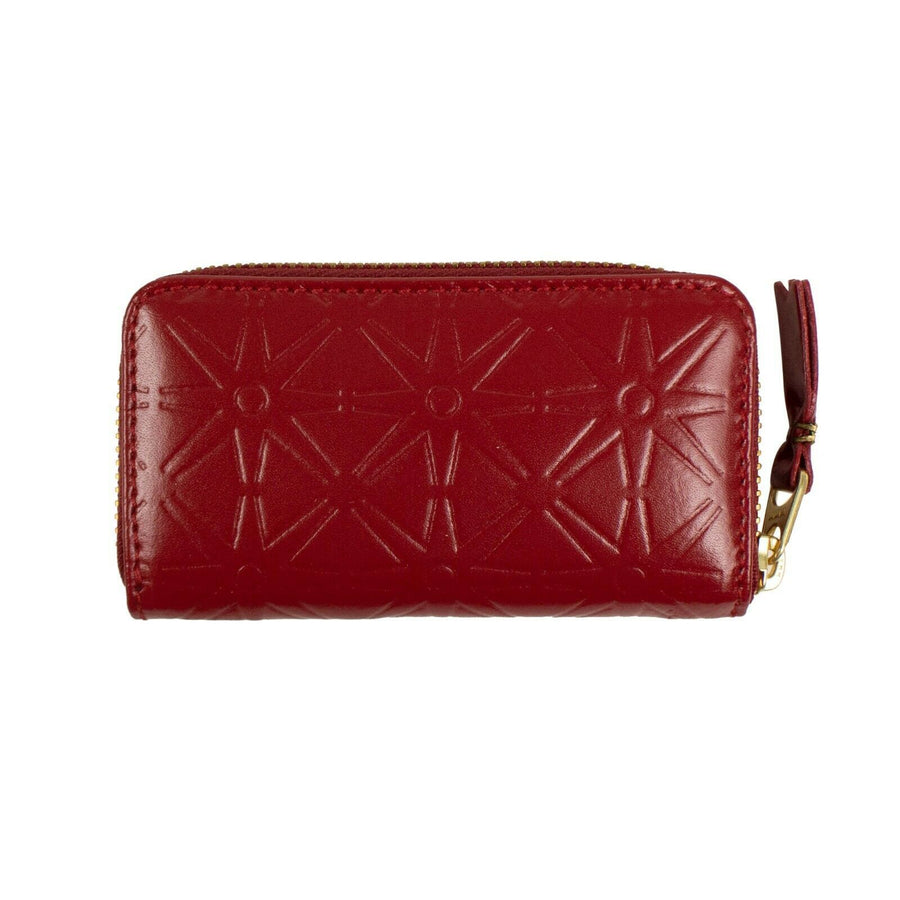 Leather Geometric Pattern Embossed Mini Wallet Coin Purse - Red