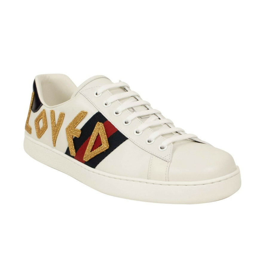 Men's Embroidered 'Loved' Ace Leather Sneakers - White