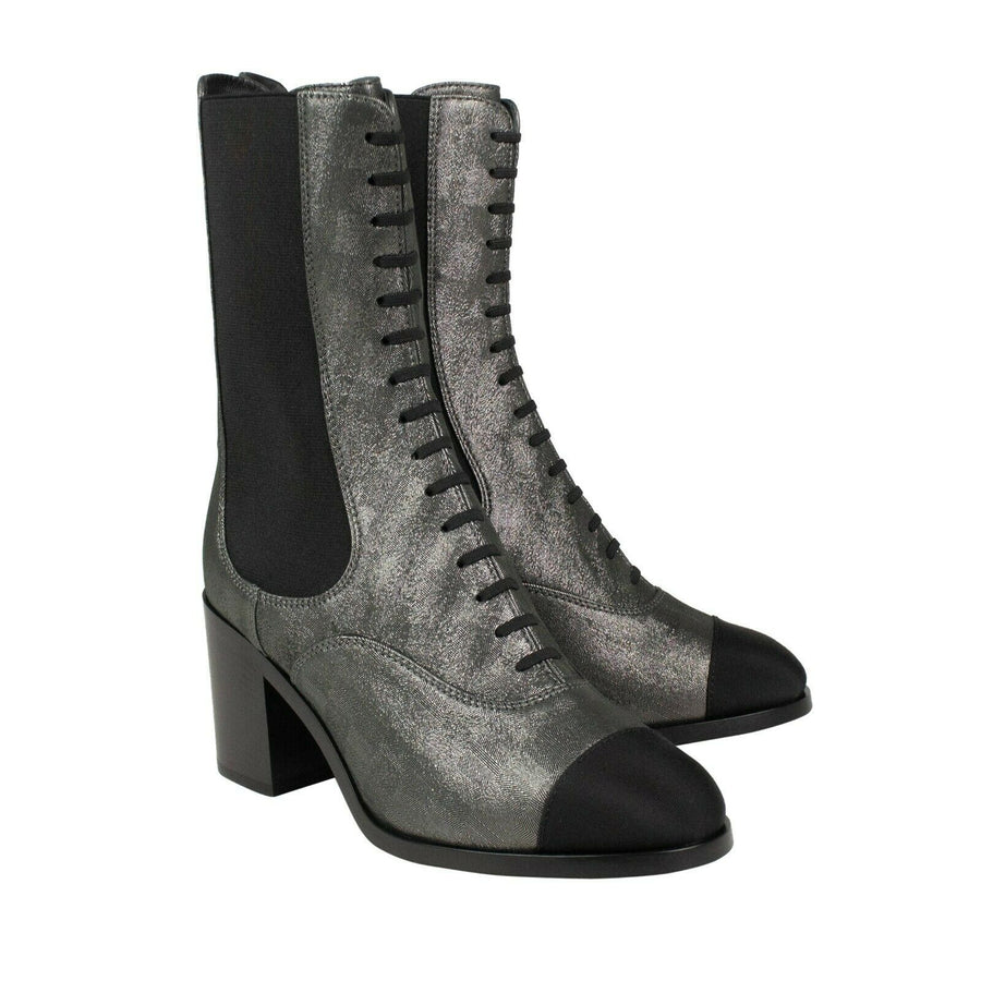 Laminated Lambskin Chelsea Cap Toe Short Boots - Silver