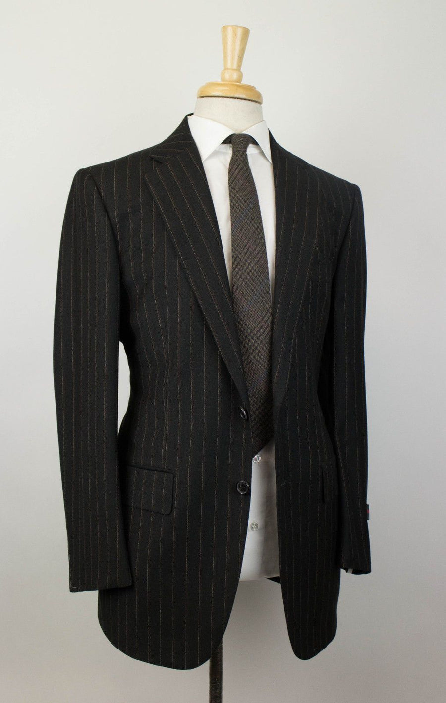 Drop 6 Striped Wool 2 Button Suit - Black