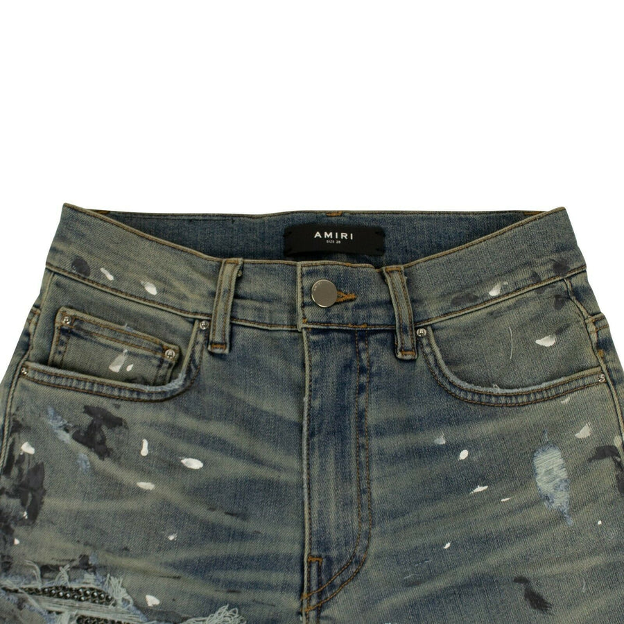 Denim Skinny Crystal Painted Destroy Jeans - Blue