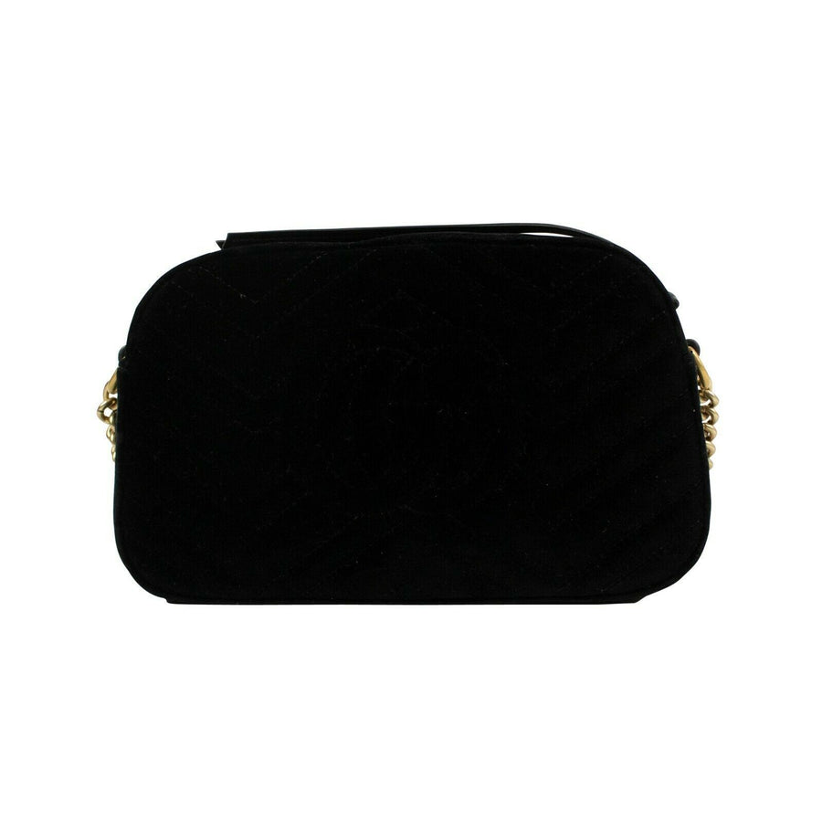 Velvet Embroidered Deer GG Marmont Small Crossbody Shoulder Bag - Black