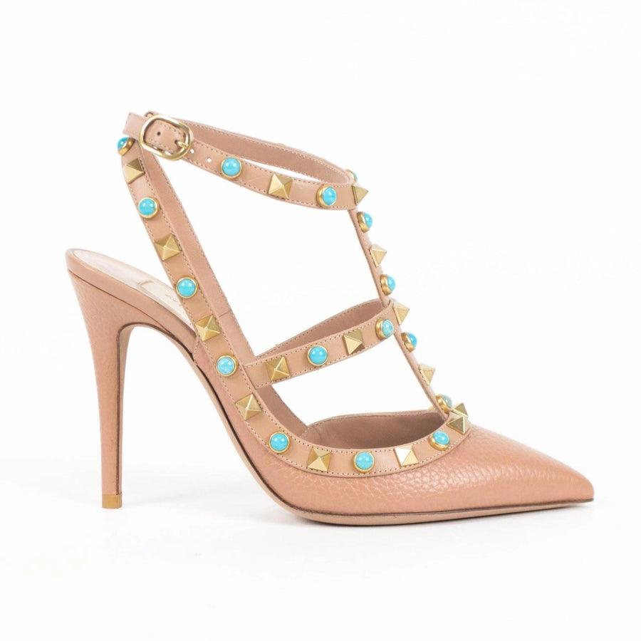 Rockstud Rolling Turquoise Stone Pumps - Nude