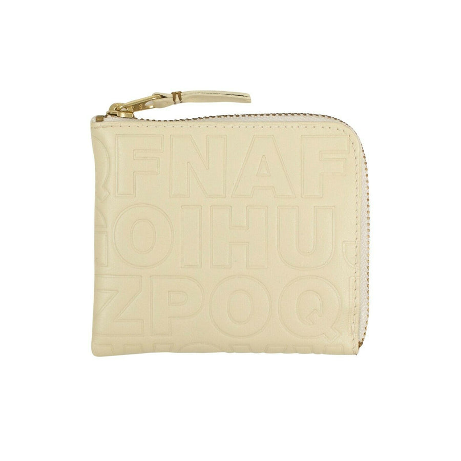 Leather Letter Embossed Slim Wallet - Ivory