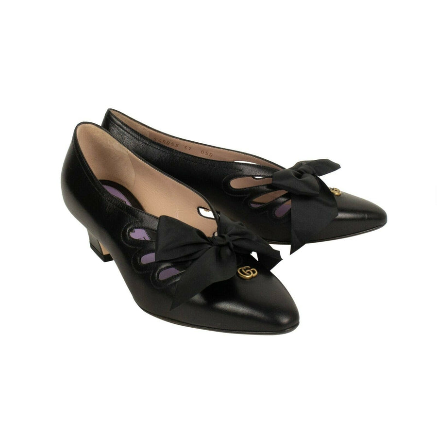 Women's Leather Bow Pumps - Black