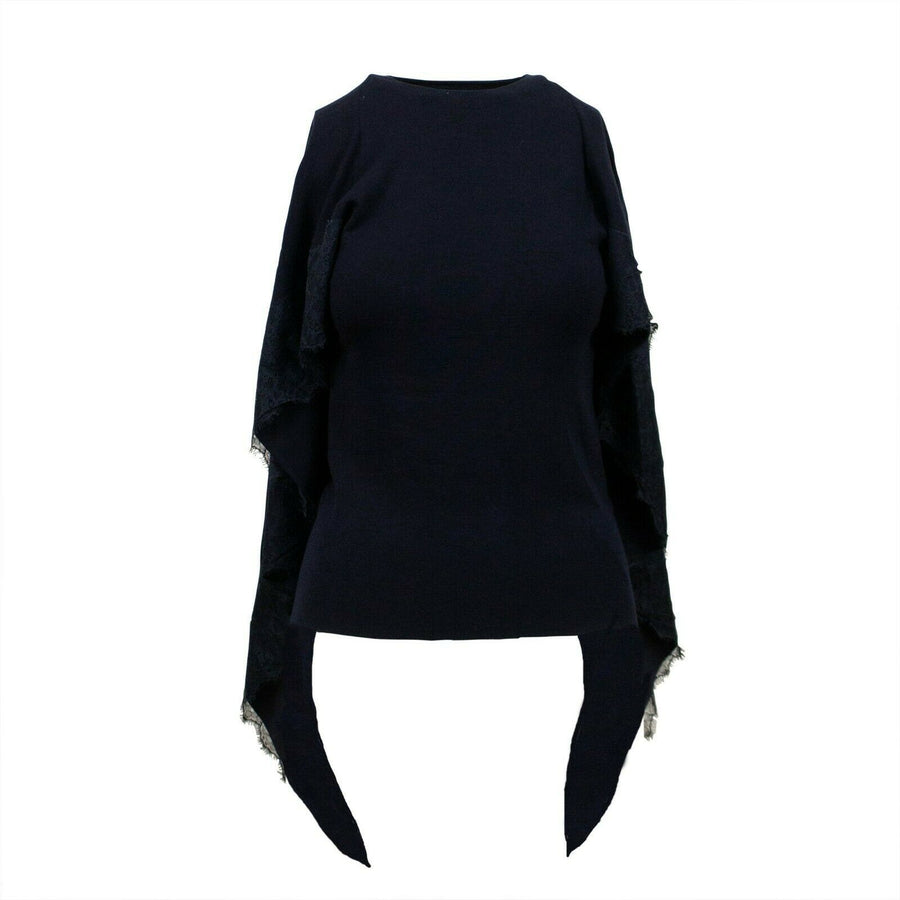 Knit  With Lace Detail Cape Top - Navy