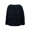 Embellished Beaded Chunky Knit Sweater Top - Navy