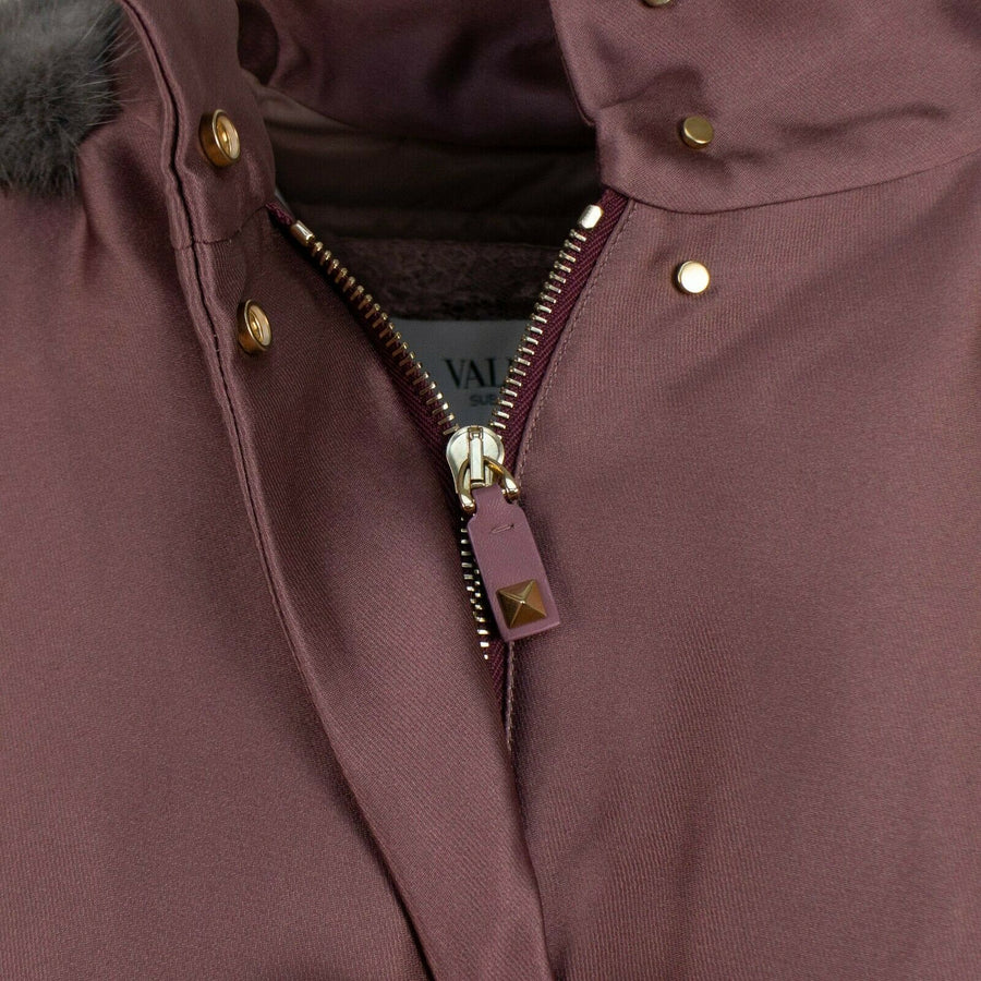 Fur Trim Hood Down Filled Coat - Purple