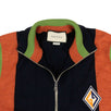 Wool Knit With Patches Striped Bomber Jacket - Navy Blue