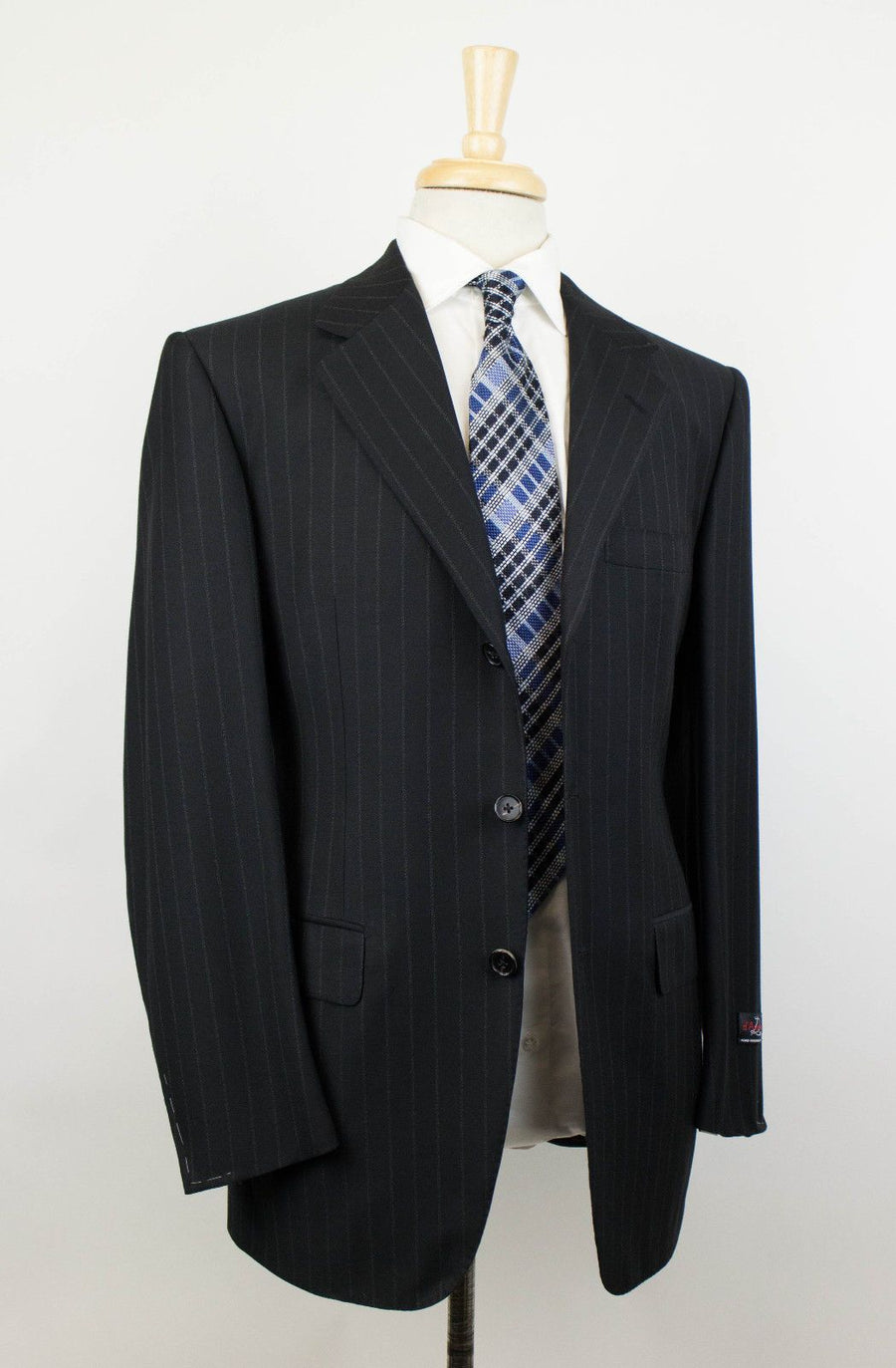 Drop 6 Striped Wool 3 Button Suit - Black