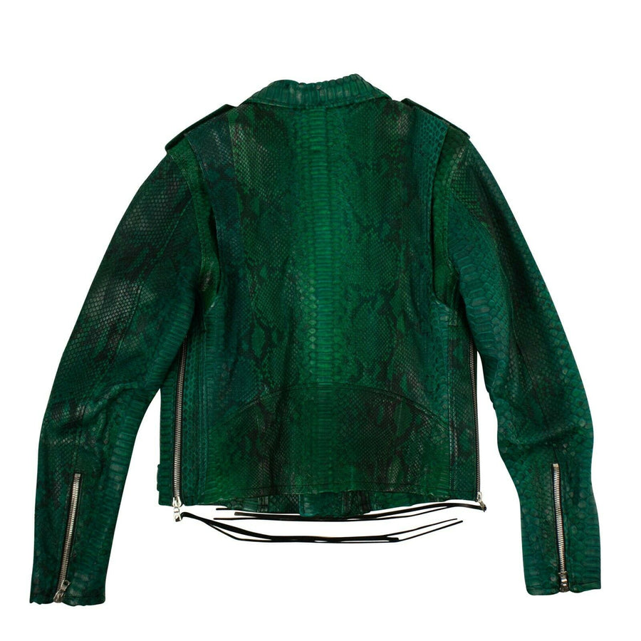 Python Leather Biker Jacket - Green