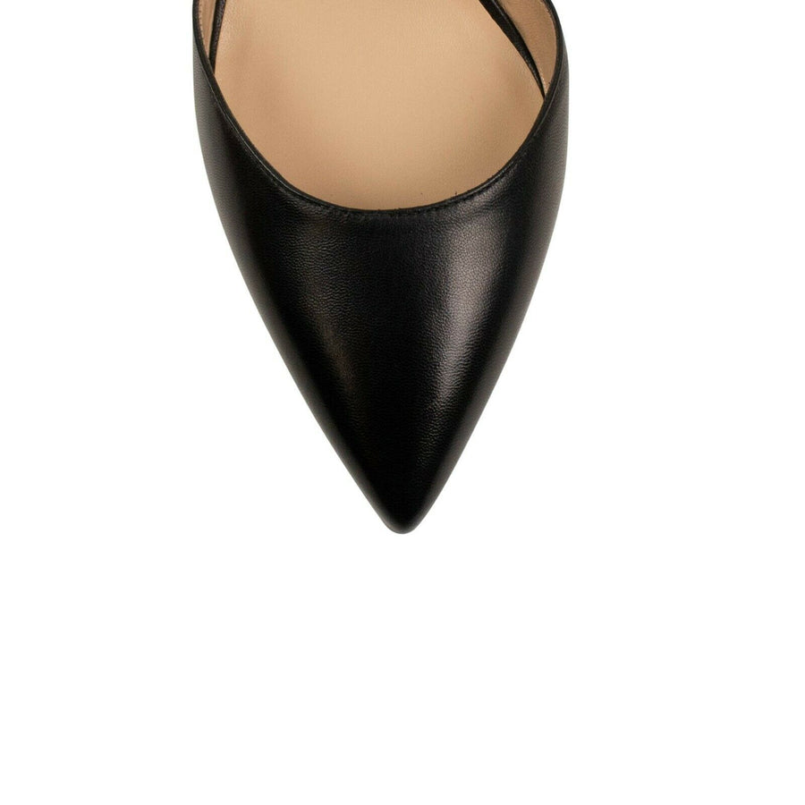 Leather Rockstud Cross Strap Pointed Toe Mule Pumps - Black / Blush