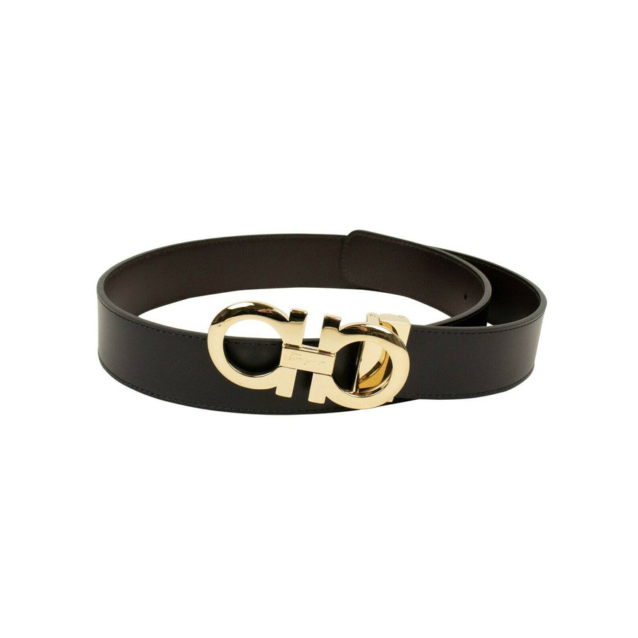 'Gancini' Gold Buckle Belt - Black-Brown