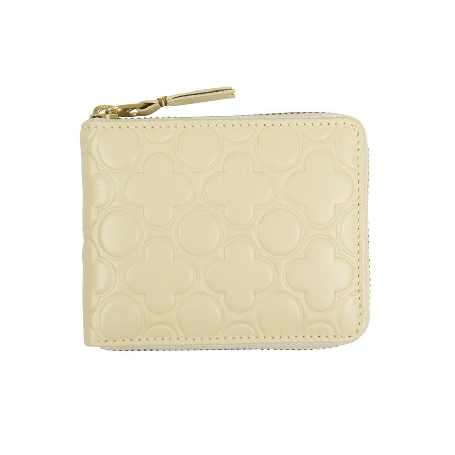 Leather Clover Embossed Small Wallet - Ivory