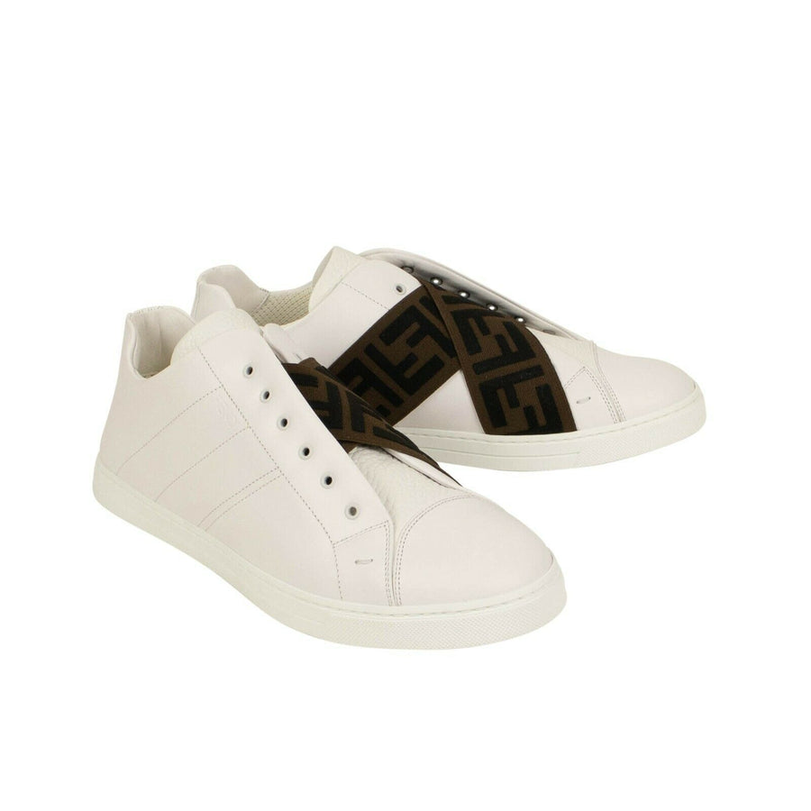 Leather Laceless FF-Strap Sneakers - White