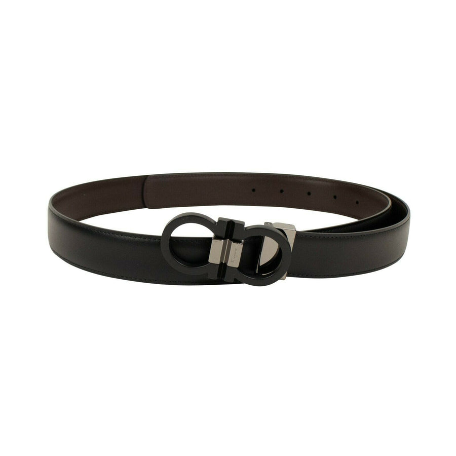 'Gancini' Black Buckle Belt - Black/Brown