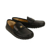 Men's Leather Metal Logo Loafers Shoes - Black