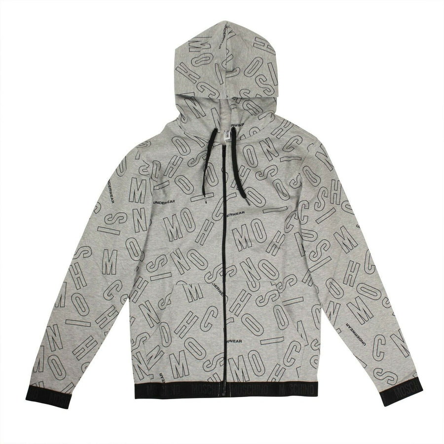 Graphic 'Letters' Print Hooded Zip-Up Sweatshirt - Gray