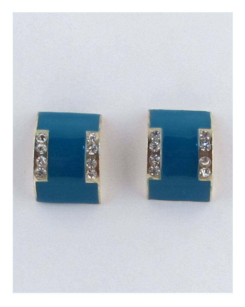 Flat curved earrings w/decorative rhinestones