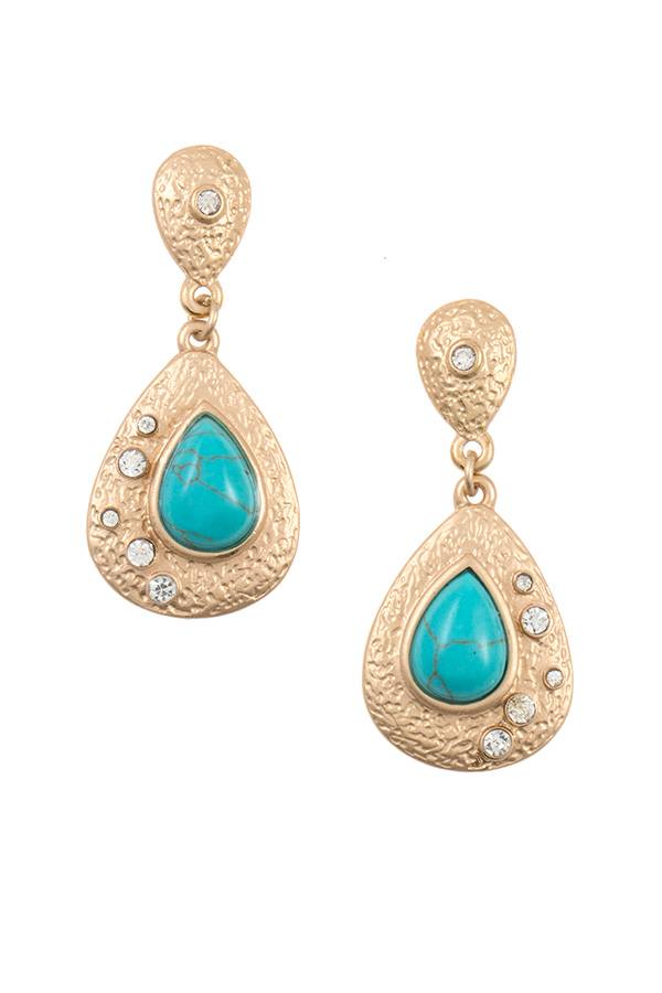 Textured teardrop gem dangle earring