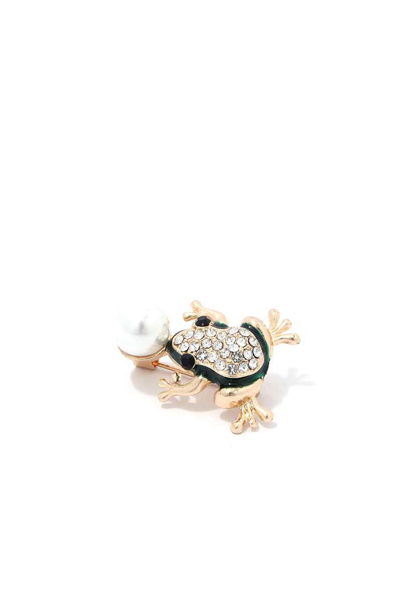 Rhinestone Frog Brooch