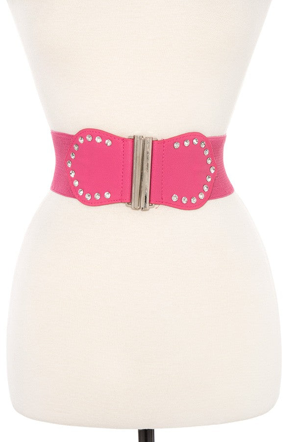 Studded accent faux leather stretch belt