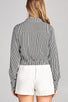 Ladies fashion long sleeve front knot w/button stripe rayon challis woven top