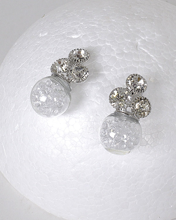 Crystal Embellished Floating Transparent Rhinestones Bead Glass Ball Earrings