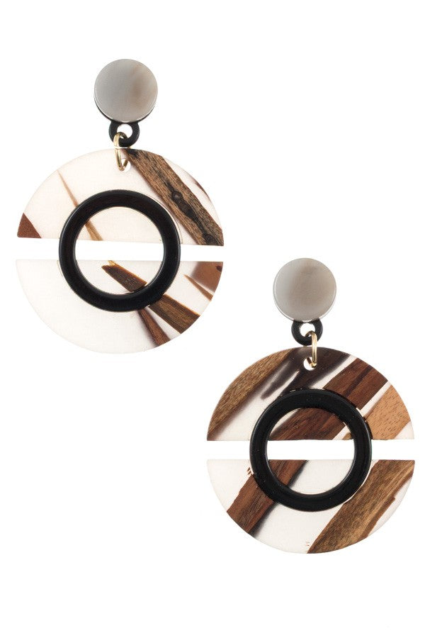 Wood and acetate circle drop earring