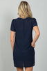 Ladies fashion navy sheer overlay mini dress