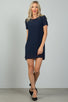 Ladies fashion navy sheer overlay mini dress