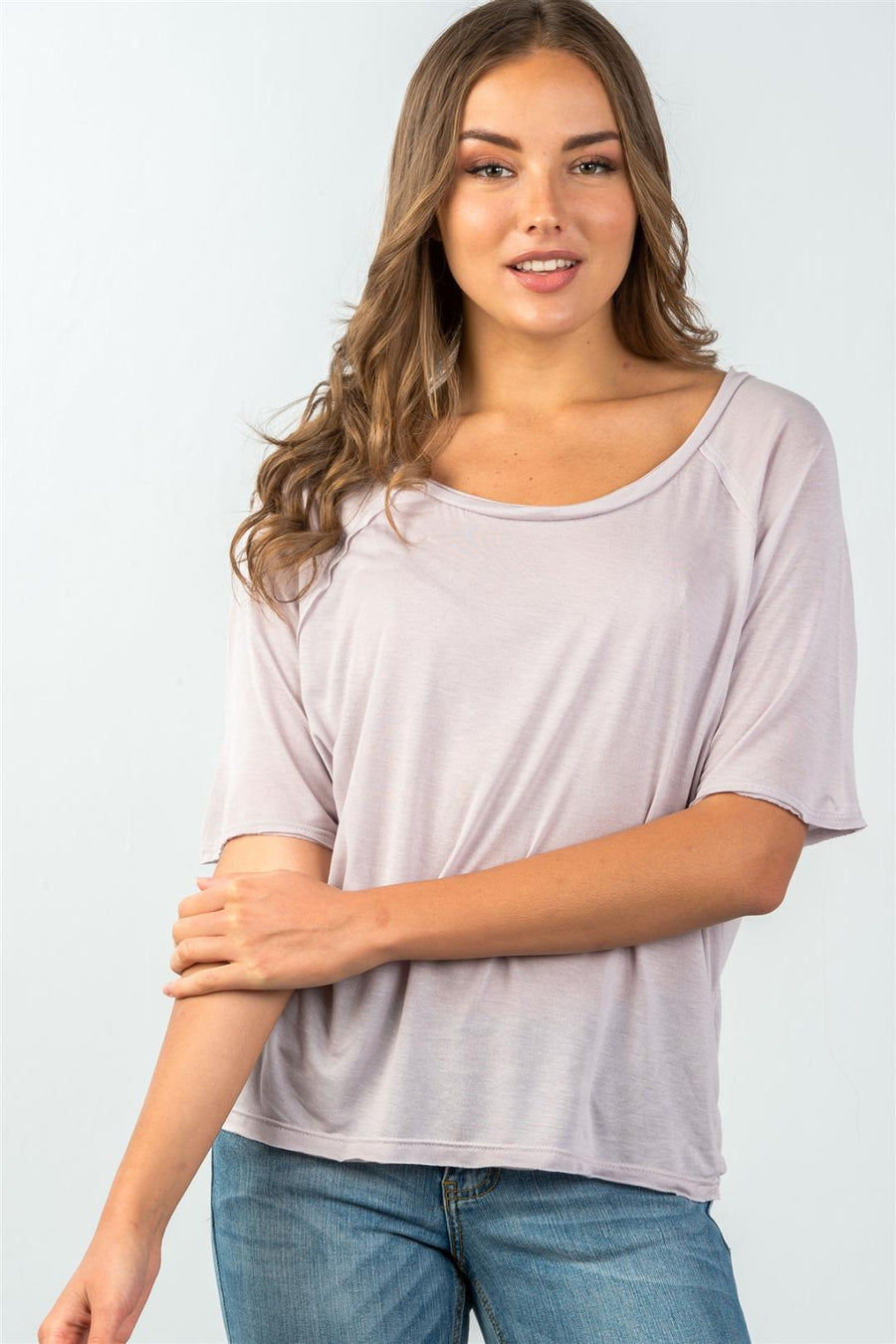 Ladies fashion scoop neckline semi sheer relaxed classic tee