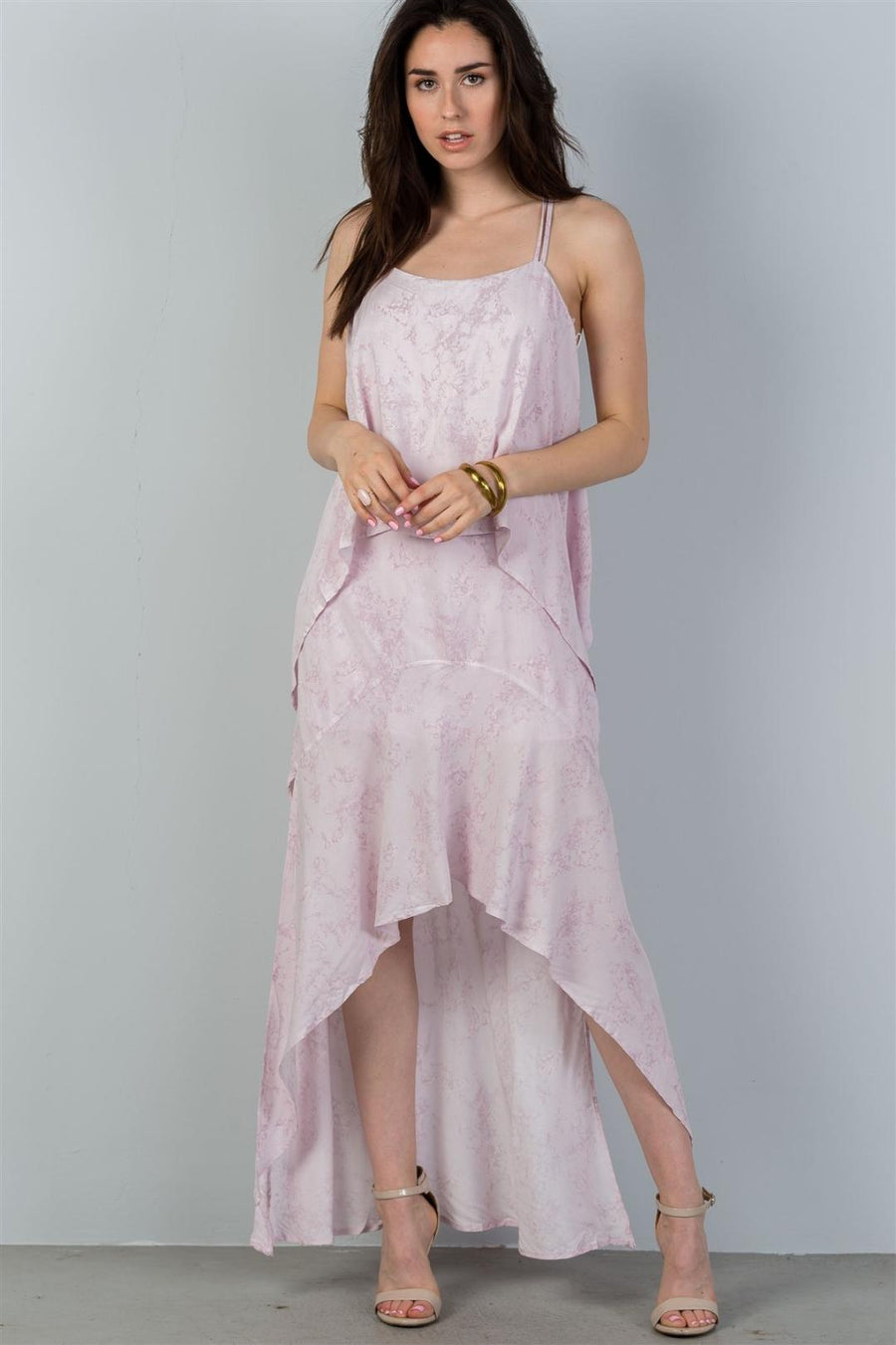 Ladies fashion mauve strappy-low back maxi dress