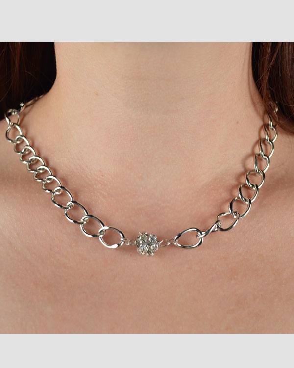 Chain Link Necklace w/ Rhinestone Bead Detail