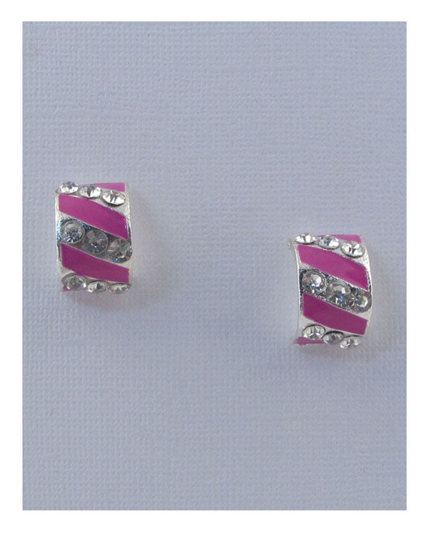 Striped stud earrings w/rhinestone