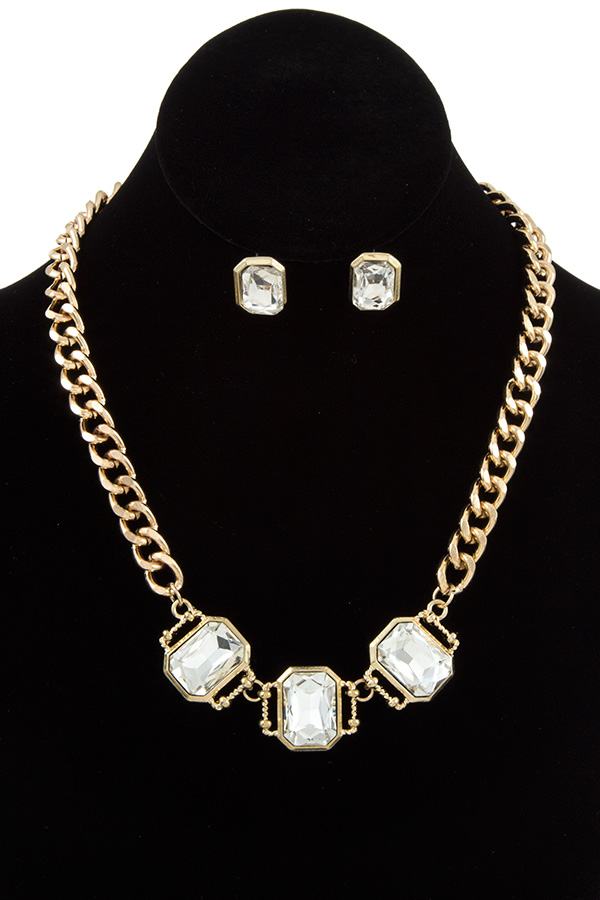 Ladies fashion faceted link gem chain necklace set