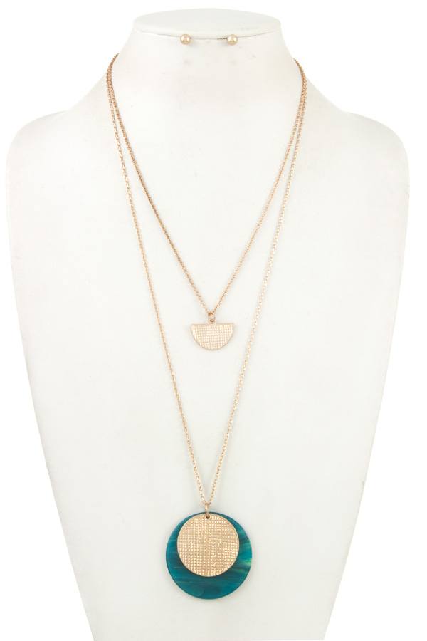 Double row acetate disk pendant necklace set