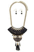 Seed bead tassel fringe black cushion pendant necklace set