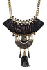 Seed bead tassel fringe black cushion pendant necklace set