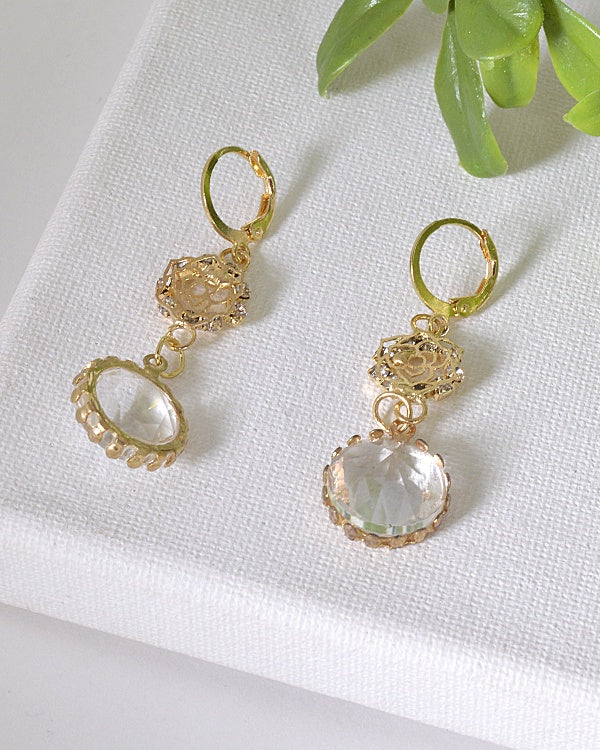 Floral Pattern and Crystal Studded Drop Earrings id.31602