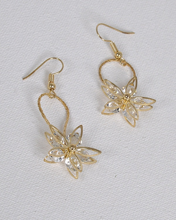 Fishhook Drop Earrings with 3D Floral Pattern