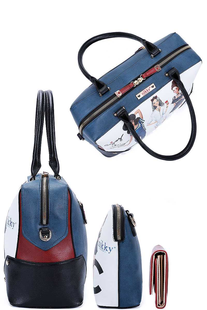 Nikky By Nicole Lee 3in1 Chic Girls Print Satchel Crossbody And Wallet Set