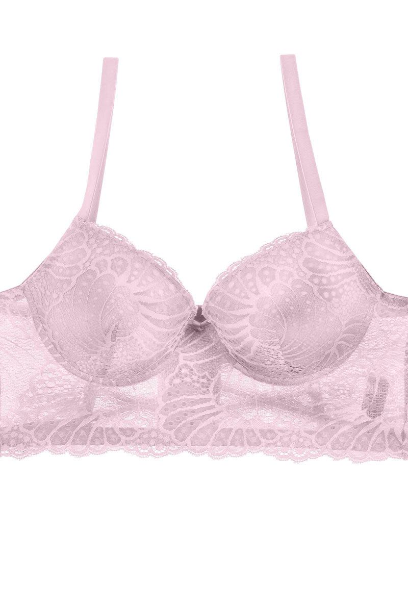 Ladies floral overlay long line bra w/underwire