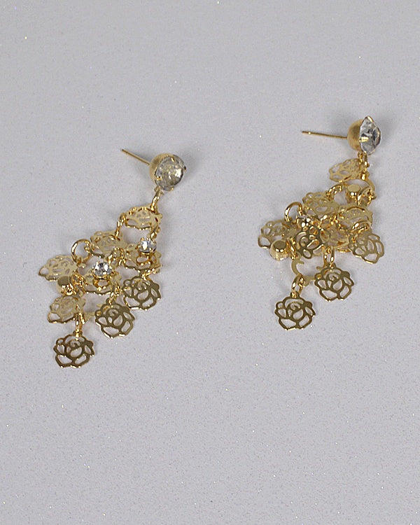 Floral Pattern Stone Studded Metallic Drop Earrings