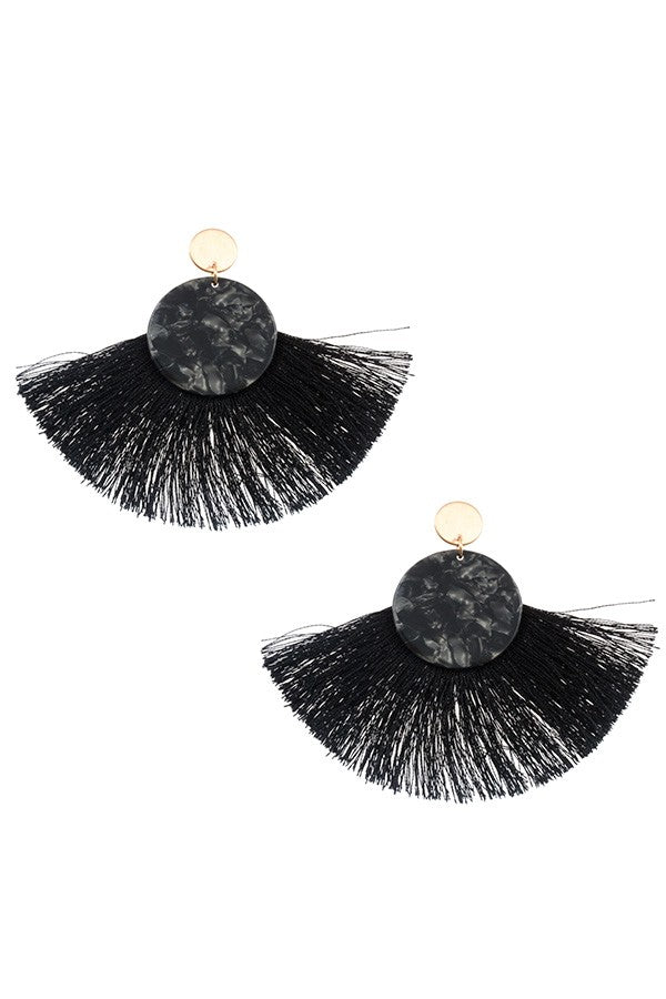 Acetate disk fan out fringe earring